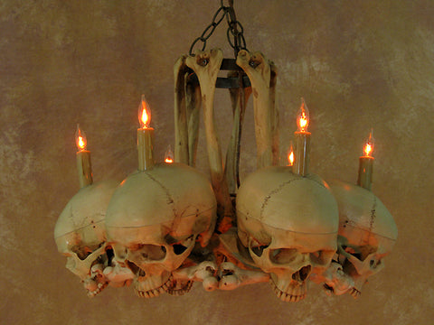 Life-Size Skull & Hip Bone Chandelier With Six Skulls